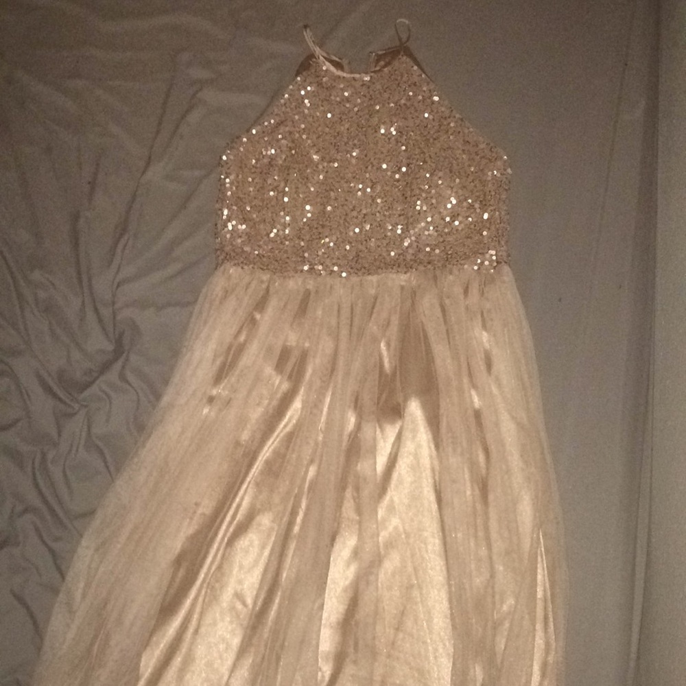 Midi Nude-Blush Sequence Hoco Dress
